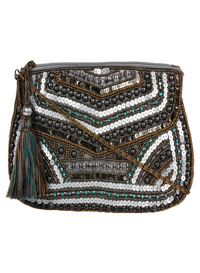 Anekaant Glitzy Grey Embellished Clutch - Image 1
